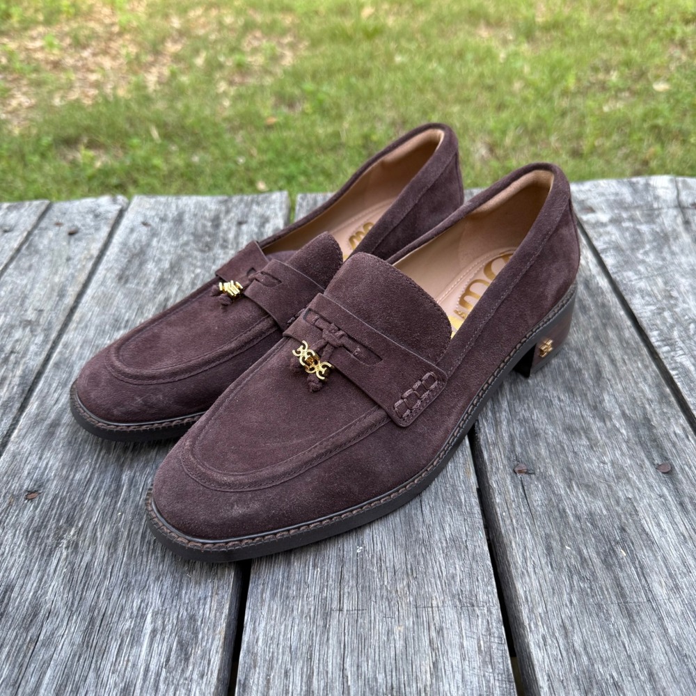 Sam Edelman Denise Brown Suede Loafers Gold Hardware 9.5 Womens Classic Shoes